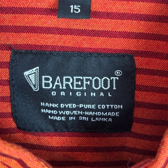 Barefoot Original Handmade Pure Cotton Orange Striped Button up Top Mens Size 15 - Picture 3 of 7